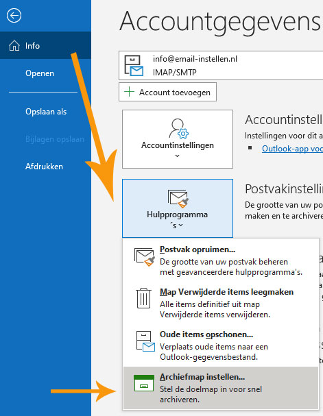 archiefmap aanmaken via accountgegevens