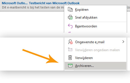 archiveer een enkel e-mailbericht
