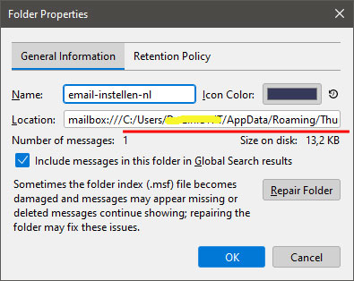 thunderbird archief locatie 2