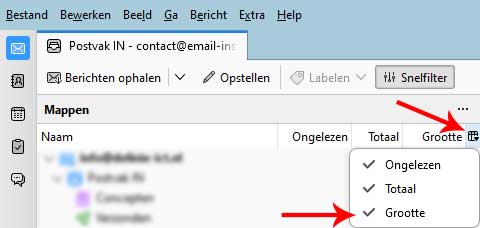 thunderbird kolommen zichtaar maken