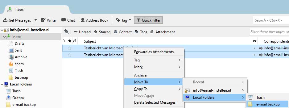 thunderbird verplaats berichten naar offline folder